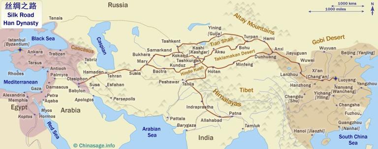 The route of the ancient Silk Road